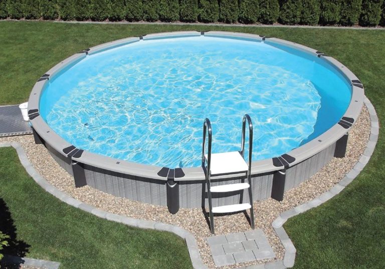Stahlwandpool rund teilversenkt mit Aufstellleiter aus der Serie Swing Pools