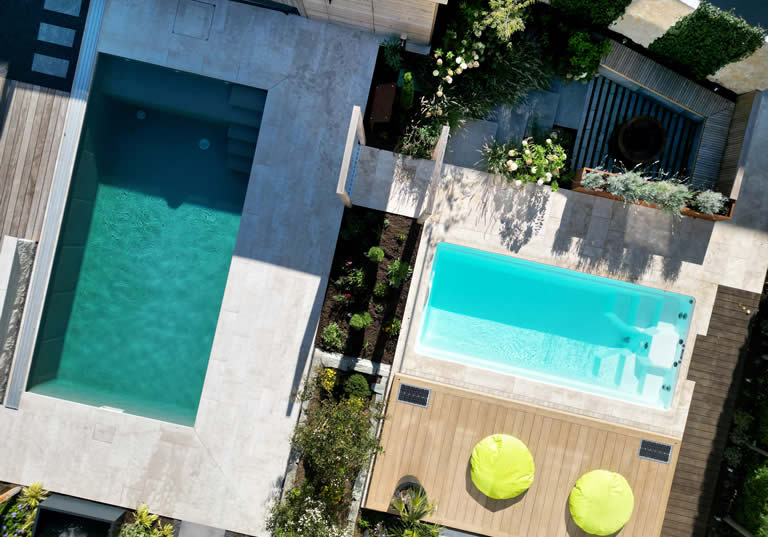 Pool Partner Wien Nord - Gartenraum. Poolausstellung Vogelperspektive